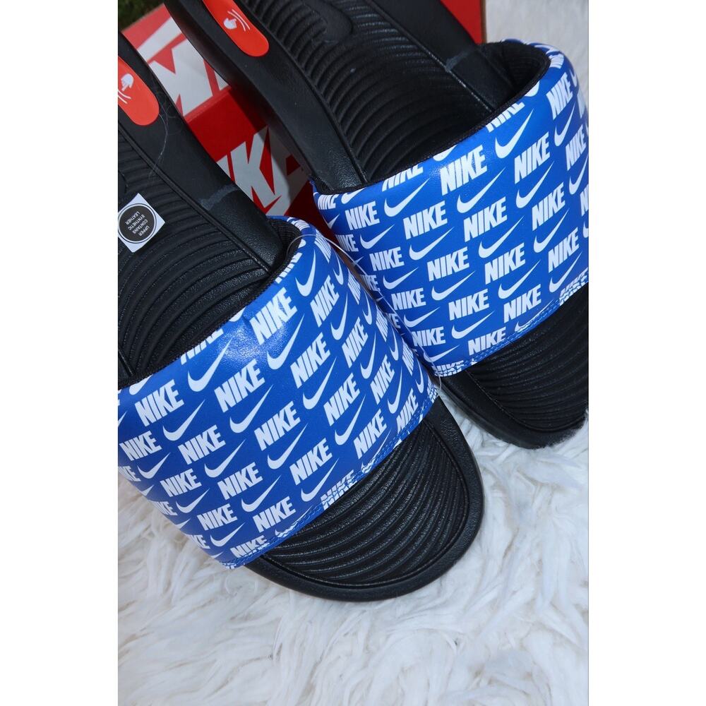 Nike Victori One Print Slides Men’s Size 12 Blue White Logo Sandals NWT